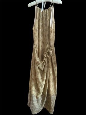 Gold Draped Halter Evening Dress size 12 snakeskin print